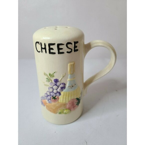 𝅺VINTAGE Cream Ceramic Cheese Shaker With Handle 3D Fruit And Wine Design - Picture 1 of 6